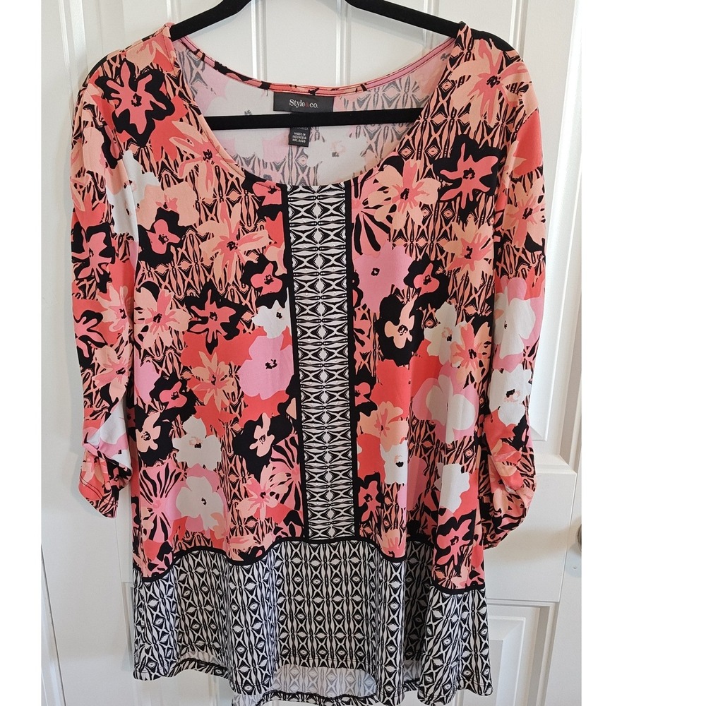 Women XL Style & Co. Floral Geometric Rhinestone Polyester Spandex Tunic Good